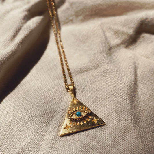 TRI PROTECTION EYE Turquoise Halskette | Necklace Gold